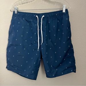 Forever 21 Men Navy Blue Preppy Shorts Anchors Navy Size Medium Swim Trunks
